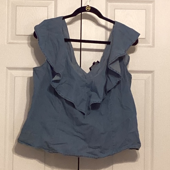 Eloquii denim short ruffle sleeve shirt Size 16 - Picture 2 of 7